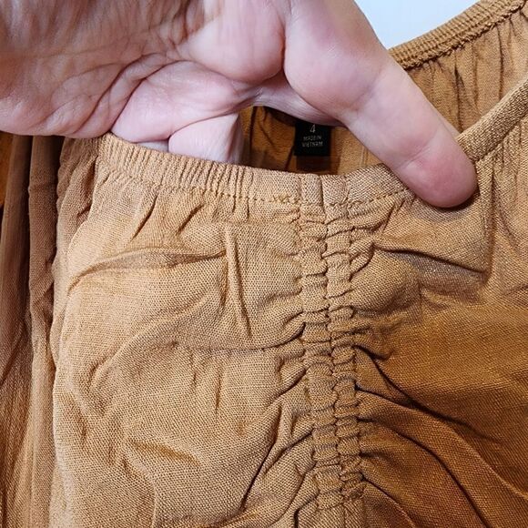 4X 26W Torrid Brown Smocked Waist Romper Rayon Slub Stretch Pocket Nuetral Relax - Picture 6 of 9